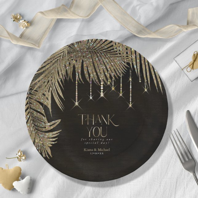 Plato De Papel Jewel Palm Leaf Boda Gold V2 ID830 (Subido por el creador)