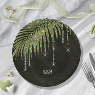 Plato De Papel Jewel Palm Leaf Boda Green ID830