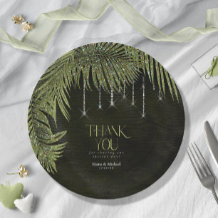 Plato De Papel Jewel Palm Leaf Boda Green V2 ID830