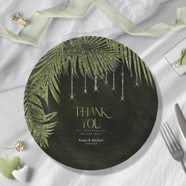 Plato De Papel Jewel Palm Leaf Boda Green V2 ID830 (Subido por el creador)