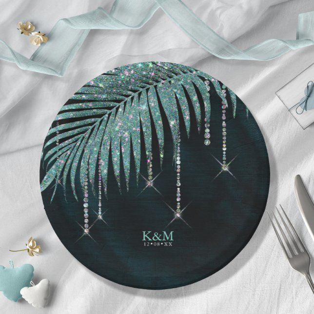 Plato De Papel Jewel Palm Leaf Boda ID830 Verde azulado (Subido por el creador)