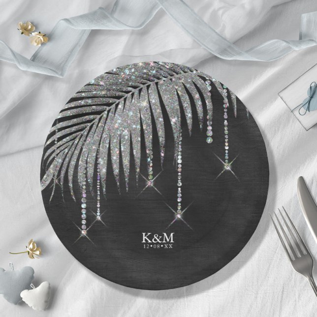 Plato De Papel Jewel Palm Leaf Boda Silver ID830 (Subido por el creador)