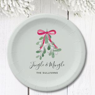 Plato De Papel Jingle And MIngle Muérdago Verde Navidad