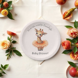 Plato De Papel Jirafa Bailarina Tutú Emocionada Invitación para B
