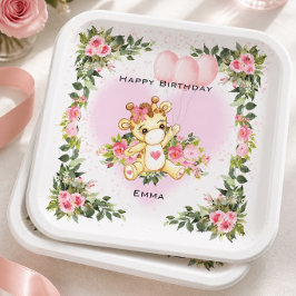 Plato De Papel Jirafa Bebé | Cumpleaños Personalizado