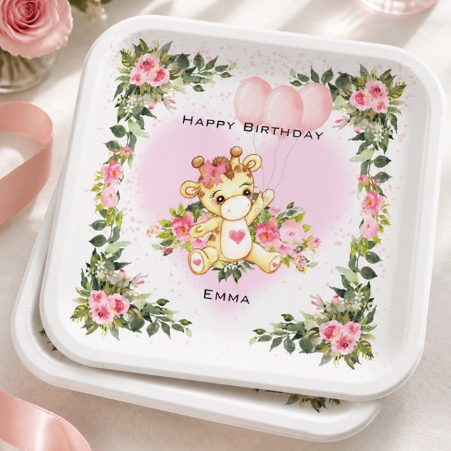 Plato De Papel Jirafa Bebé | Cumpleaños Personalizado (Subido por el creador)