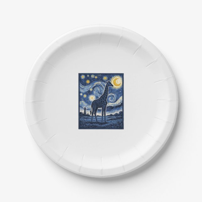 Plato De Papel Jirafa Noche Estrellada Vintage (Anverso)