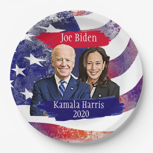 Plato De Papel Joe Biden y Kamala Harris 2020 Fiesta (Anverso)