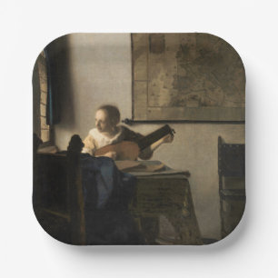 Plato De Papel Johannes Vermeer - Joven mujer con un Lute