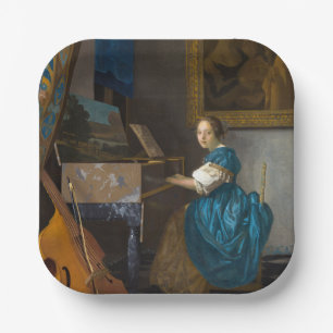 Plato De Papel Johannes Vermeer - Lady sentada en un Virginal