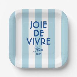 Plato De Papel Joie De Vivre Nice Blue Cabana Stripe French