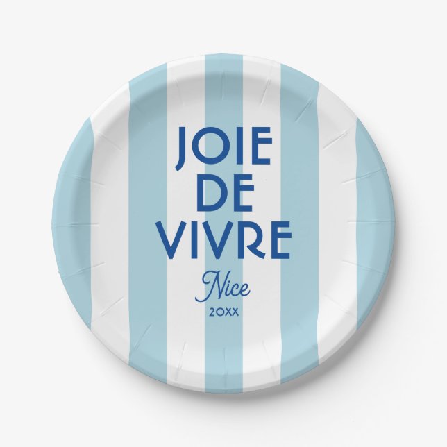 Plato De Papel Joie De Vivre Nice Blue Cabana Stripe French (Anverso)