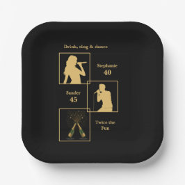 Plato De Papel Joint Birthday Double the Fun Black Gold