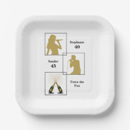 Plato De Papel Joint Birthday Double the Fun White Gold