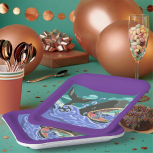 Plato De Papel Jonás bíblico y la escena del océano ballena