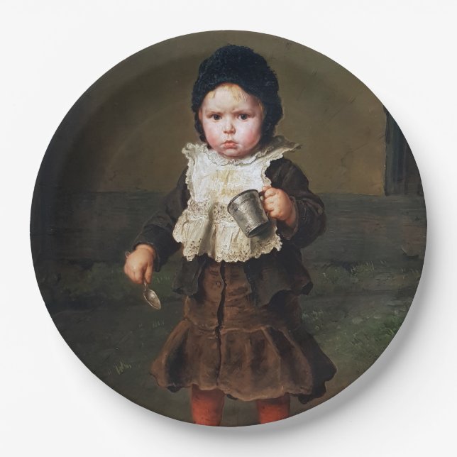 Plato De Papel Joven Chica con una copa vacía (Ludwig Knaus) (Anverso)