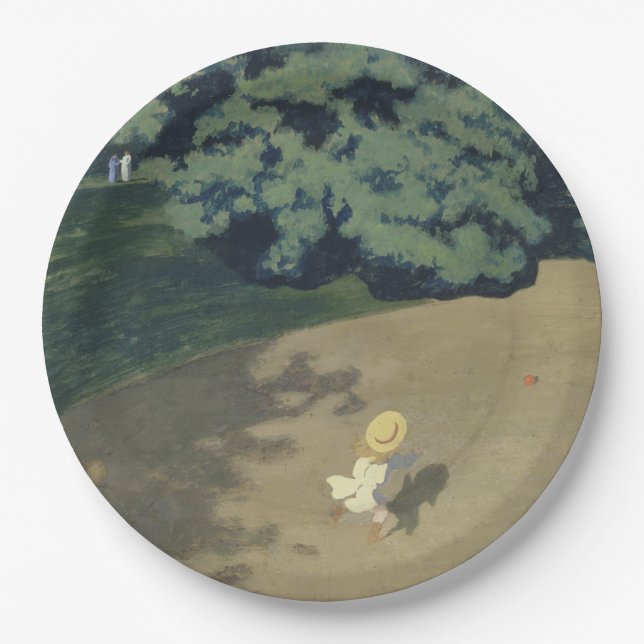 Plato De Papel Joven Chica corriendo después de una pelota roja ( (Anverso)