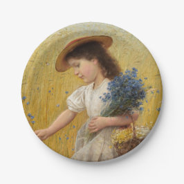 Plato De Papel Joven Chica en un campo de trigo