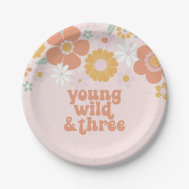 Plato De Papel Joven cumpleaños Wild Three Retro Floral