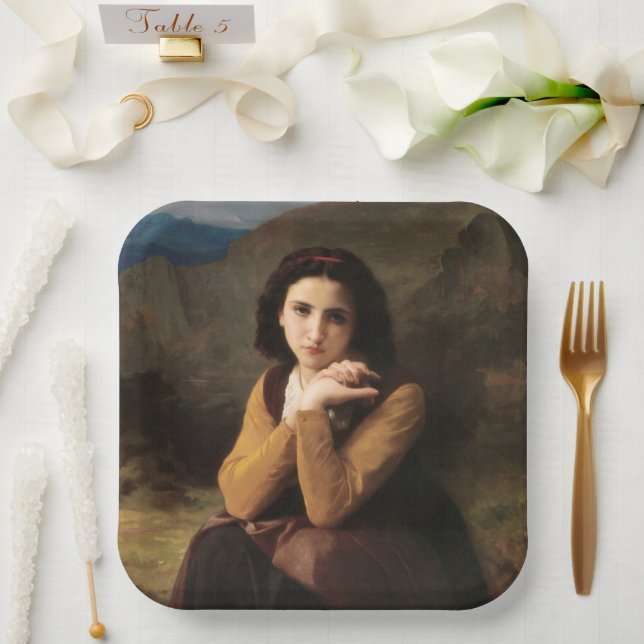 Plato De Papel Joven doncella de Bouguereau (Boda)