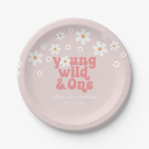 Plato De Papel Joven retro Wild One Daisy floral 1er cumpleaños
