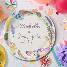 Plato De Papel Jóvenes plumas de boho silvestre y acuarela