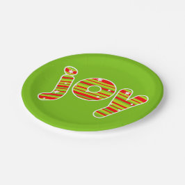 Plato De Papel JOY en los Navidades, franjas rojas y verdes