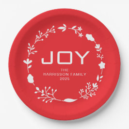 Plato De Papel Joy Floral Christmas Wreath Family Custom Name
