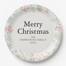 Plato De Papel Joy Floral Christmas Wreath Family Custom Name