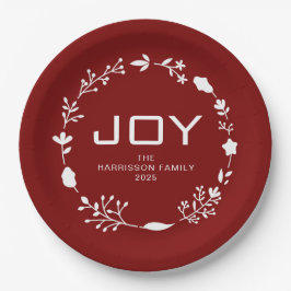 Plato De Papel Joy Floral Christmas Wreath Family Custom Name