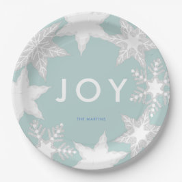 Plato De Papel JOY Frost Snowflakes Blue