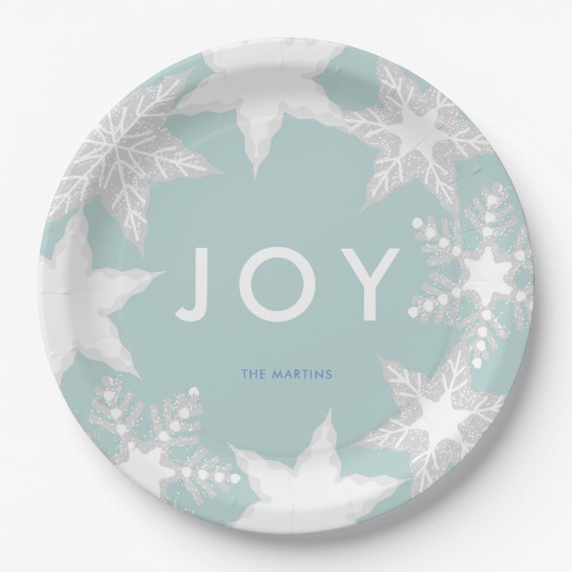 Plato De Papel JOY Frost Snowflakes Blue (Anverso)