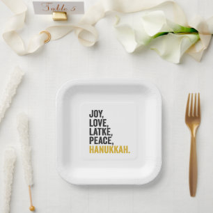 Plato De Papel Joy Love Latkes Peace Hanukkah Funny Jewish
