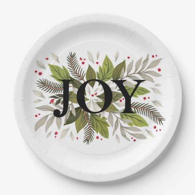 Plato De Papel JOY, Navidades Greenery Holiday (Anverso)