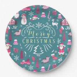 Plato De Papel Joy Navidades Turquoise