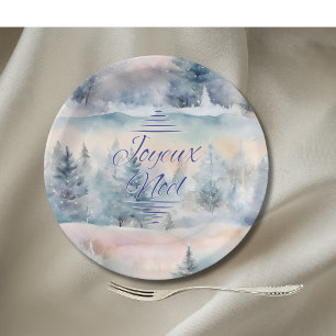 Plato De Papel Joyeux Noël en tonos fríos