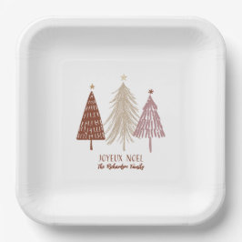 Plato De Papel Joyeux Noel Merry Christmas Trees Holiday Elegante
