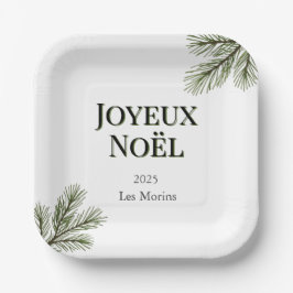 Plato De Papel Joyeux Noel - ramas delicadas de pino