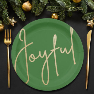 Plato De Papel JOYFUENTE Navidades verdes del Relieve metalizado 