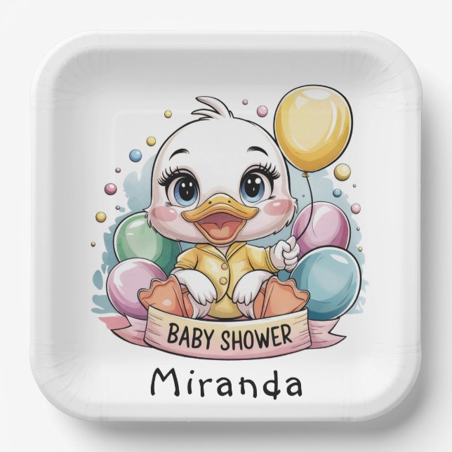 Plato De Papel Joyful Duckling Baby Shower (Anverso)