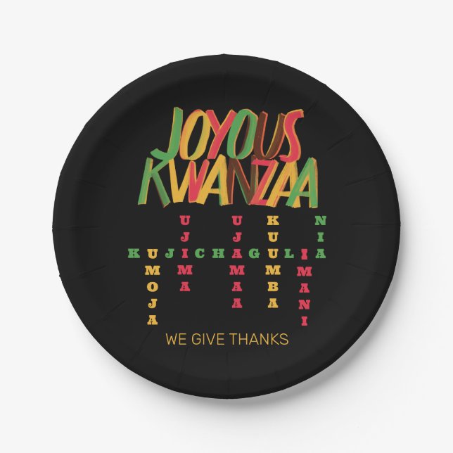 Plato De Papel Joyous KWANZAA Principios la cruz (Anverso)