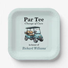Plato De Papel Jubilación Blue Golf Cart Par Tee Tema