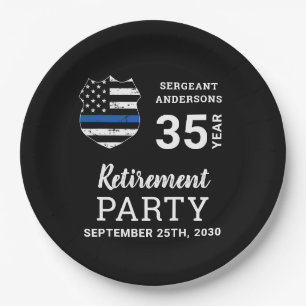 Plato De Papel Jubilación de la policía Personalizada Línea Azul