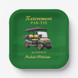Plato De Papel Jubilación Elegante Tema Golf Carro Oro Verde