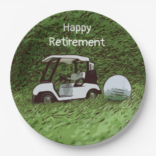 Plato De Papel Jubilación feliz de golf con pelota de golf y car