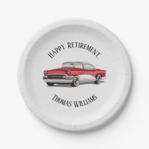 Plato De Papel Jubilación Retro Rojo y Buick Blanco