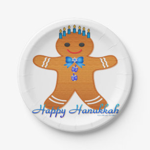 Plato De Papel Judaica Hanukkah Gingerbread Man Menorah