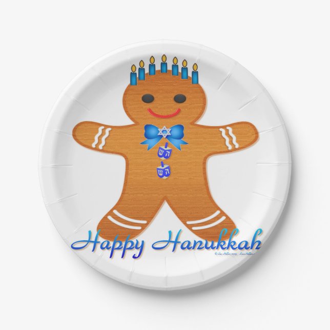 Plato De Papel Judaica Hanukkah Gingerbread Man Menorah (Anverso)
