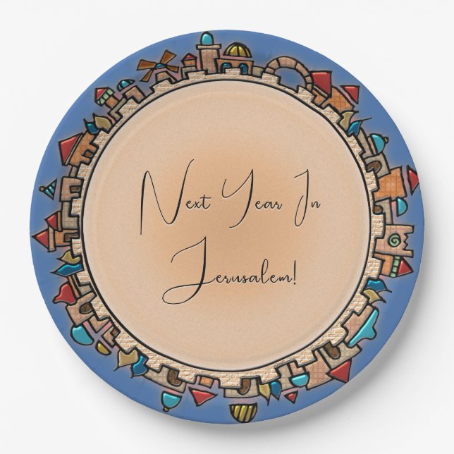 Plato De Papel Judaica personalizada Jerusalén (Anverso)