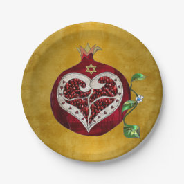 Plato De Papel Judaica Pomegranate Heart Hanukkah Rosh Hashanah